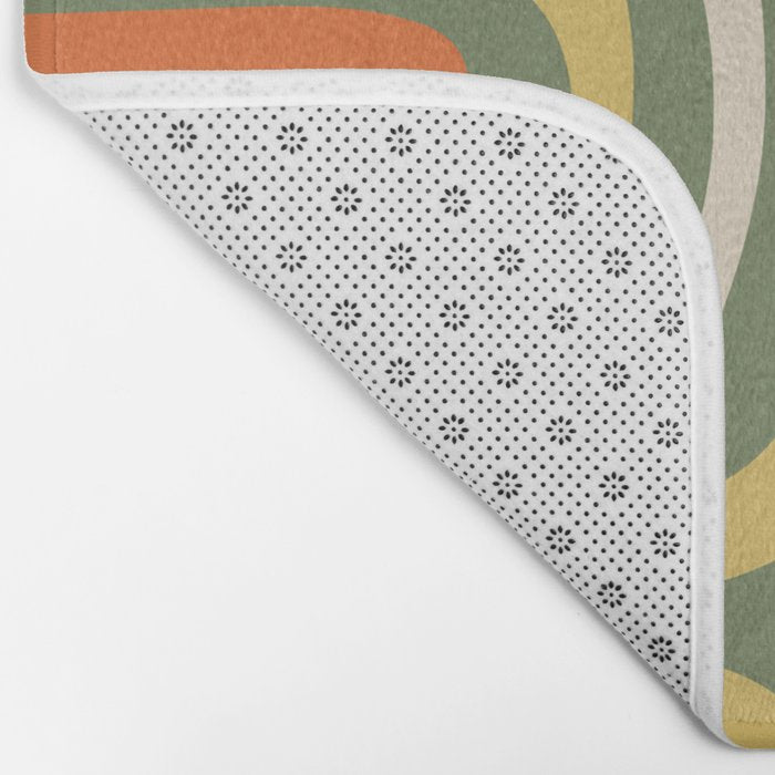 Retro Abstract Boho Confaab Vertical Pattern in Mossy Olive Green Orange Yellow Bath Mat Gallery Image 2
