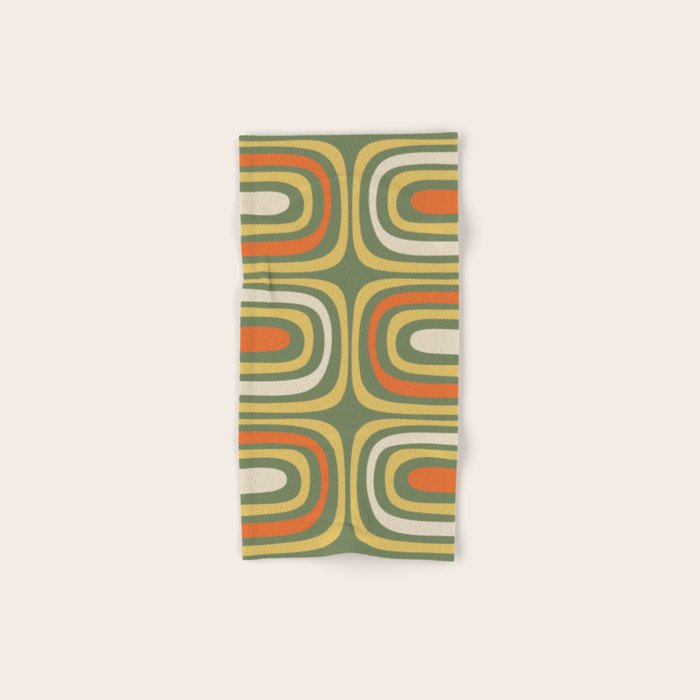 Retro Abstract Boho Confaab Vertical Pattern in Mossy Olive Green Orange Yellow Bath Towel Gallery Image 1