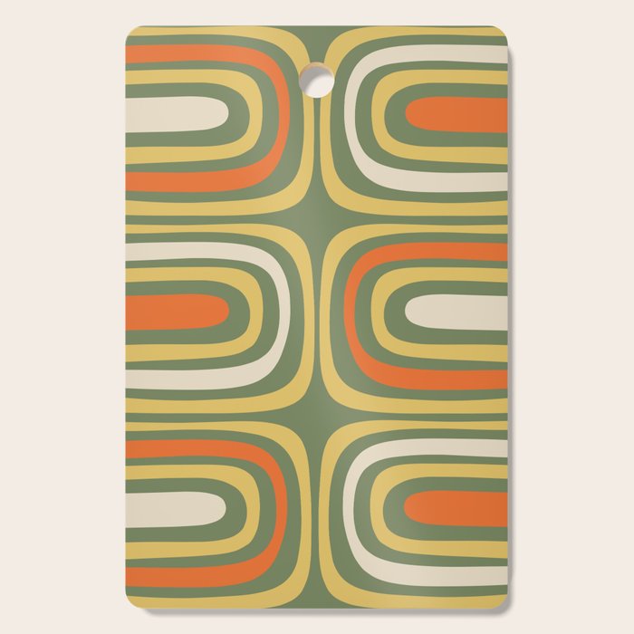 Retro Abstract Boho Confaab Vertical Pattern in Mossy Olive Green Orange Yellow Cutting Board Gallery Image 1