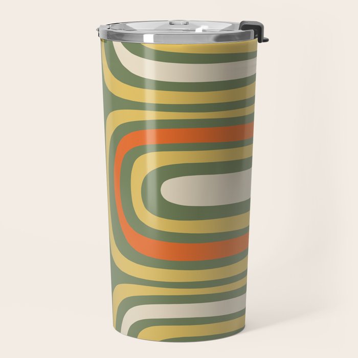 Retro Abstract Boho Confaab Vertical Pattern in Mossy Olive Green Orange Yellow Travel Mug Gallery Image 2