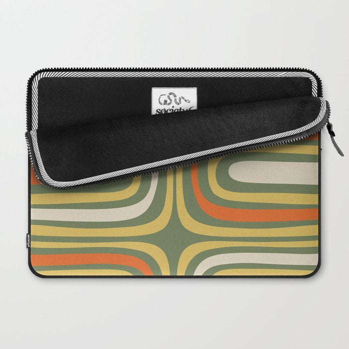 Retro Abstract Boho Confaab Vertical Pattern in Mossy Olive Green Orange Yellow Laptop Sleeve Gallery Image 2