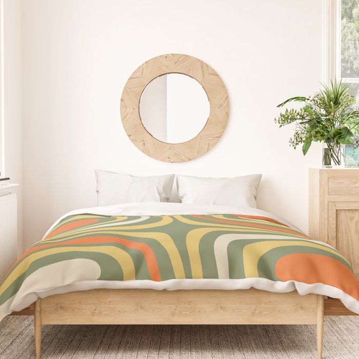 Retro Abstract Boho Confaab Vertical Pattern in Mossy Olive Green Orange Yellow Duvet Cover Gallery Image 3
