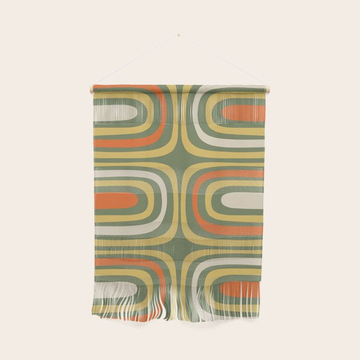 Retro Abstract Boho Confaab Vertical Pattern in Mossy Olive Green Orange Yellow Wall Hanging Gallery Image 1