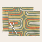 Retro Abstract Boho Confaab Vertical Pattern in Mossy Olive Green Orange Yellow Placemat Gallery Image 1