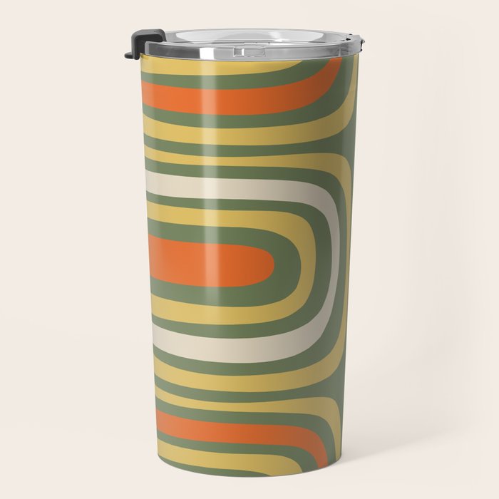Retro Abstract Boho Confaab Vertical Pattern in Mossy Olive Green Orange Yellow Travel Mug Gallery Image 3