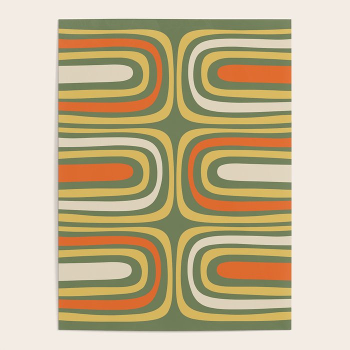 Retro Abstract Boho Confaab Vertical Pattern in Mossy Olive Green Orange Yellow Poster Gallery Image 4