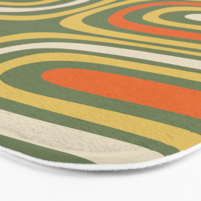 Retro Abstract Boho Confaab Vertical Pattern in Mossy Olive Green Orange Yellow Bath Mat Gallery Image 3