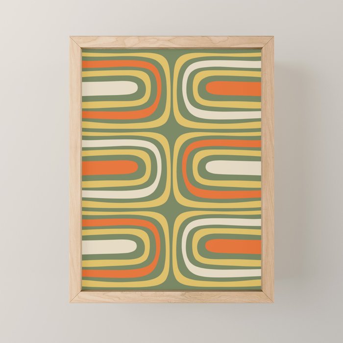 Retro Abstract Boho Confaab Vertical Pattern in Mossy Olive Green Orange Yellow Mini Art Print Gallery Image 1