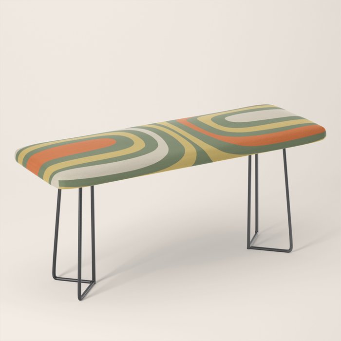 Retro Abstract Boho Confaab Vertical Pattern in Mossy Olive Green Orange Yellow Bench Gallery Image 1
