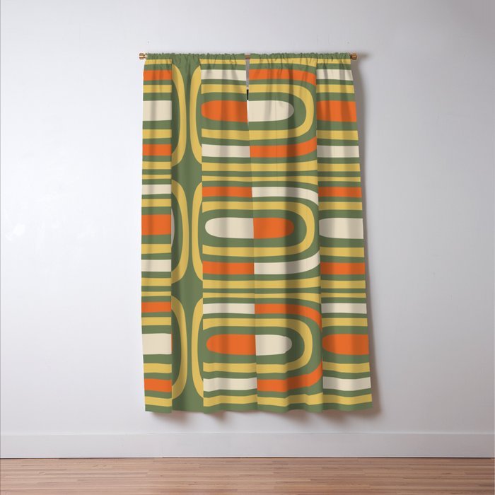 Retro Abstract Boho Confaab Vertical Pattern in Mossy Olive Green Orange Yellow Window Curtain Gallery Image 3