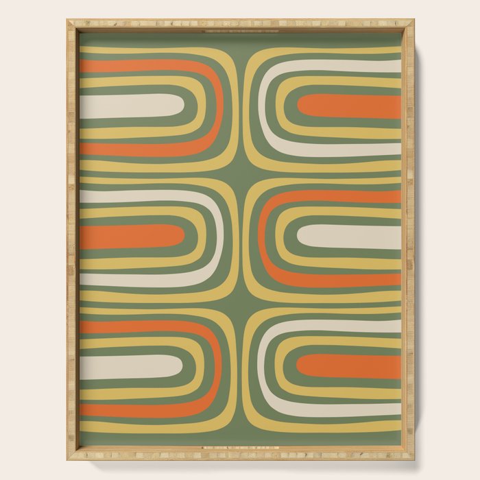 Retro Abstract Boho Confaab Vertical Pattern in Mossy Olive Green Orange Yellow Serving Tray Gallery Image 1