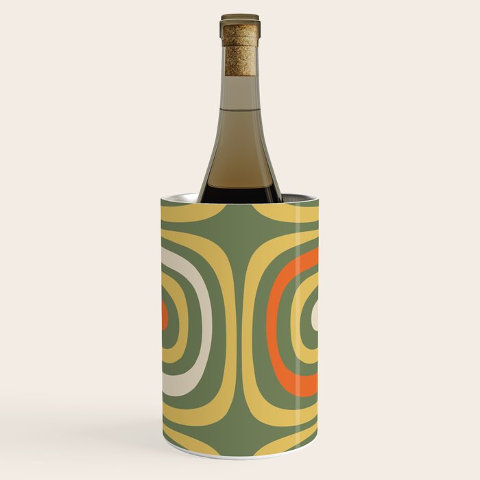 Retro Abstract Boho Confaab Vertical Pattern in Mossy Olive Green Orange Yellow Wine Chiller Gallery Image 1
