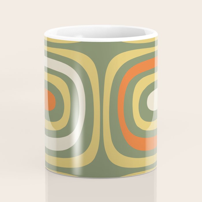 Retro Abstract Boho Confaab Vertical Pattern in Mossy Olive Green Orange Yellow Coffee Mug Gallery Image 4