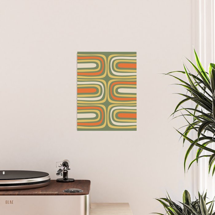 Retro Abstract Boho Confaab Vertical Pattern in Mossy Olive Green Orange Yellow Poster Gallery Image 2