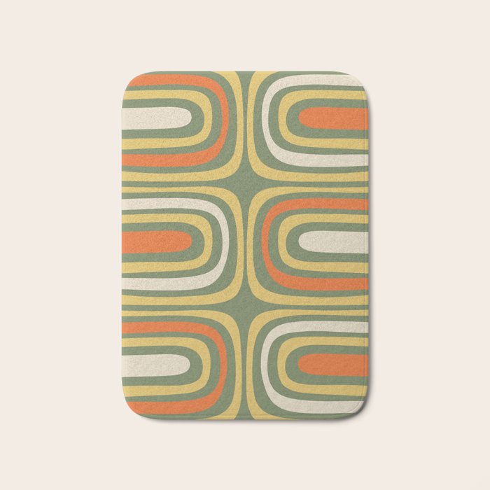 Retro Abstract Boho Confaab Vertical Pattern in Mossy Olive Green Orange Yellow Bath Mat Gallery Image 1