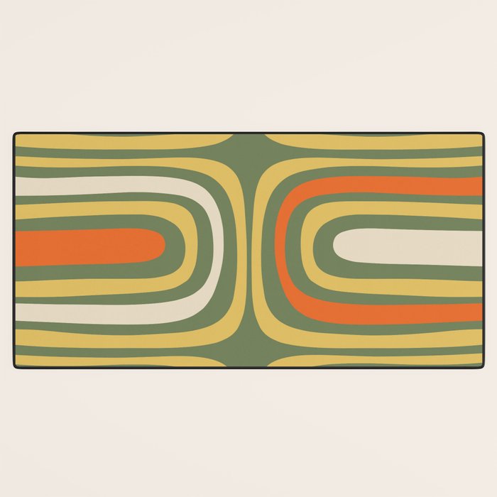 Retro Abstract Boho Confaab Vertical Pattern in Mossy Olive Green Orange Yellow Desk Mat Gallery Image 3