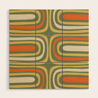 Retro Abstract Boho Confaab Vertical Pattern in Mossy Olive Green Orange Yellow Wood Wall Art Gallery Image 1