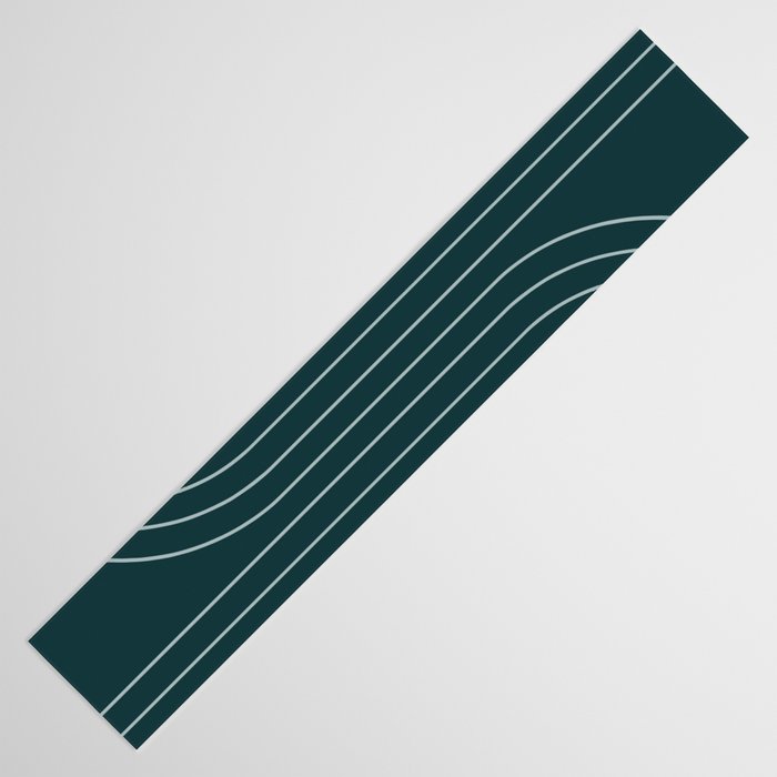 Minimal Line Curvature XCII Dark Teal Green Mid Century Modern Arch Abstract Table Runner Gallery Image 3