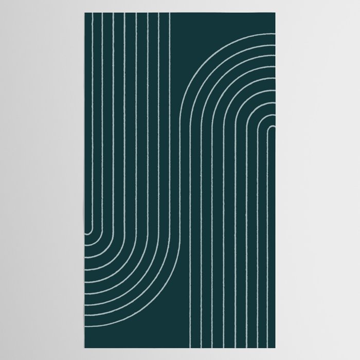 Minimal Line Curvature XCII Dark Teal Green Mid Century Modern Arch Abstract Tablecloth Gallery Image 2