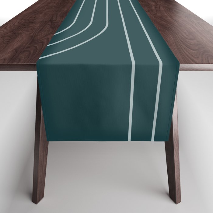 Minimal Line Curvature XCII Dark Teal Green Mid Century Modern Arch Abstract Table Runner Gallery Image 1