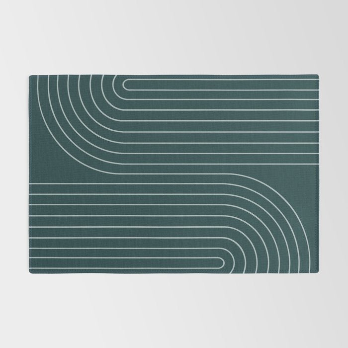 Minimal Line Curvature XCII Dark Teal Green Mid Century Modern Arch Abstract Rug Gallery Image 2