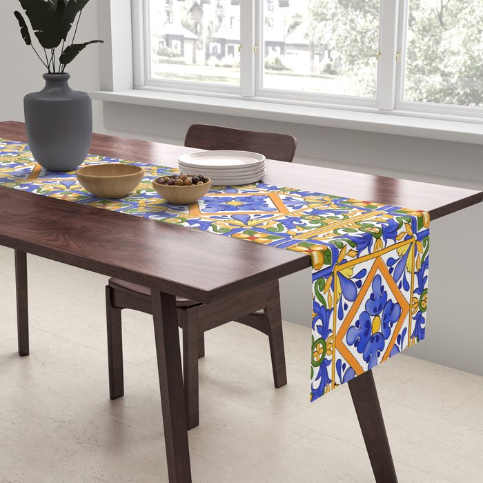 Summer,colourful detailed, Sicilian style art Table Runner Gallery Image 2