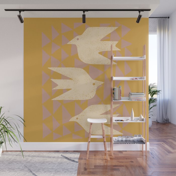 Doves In Flight (Yellow) Wall Mural Gallery Image 1