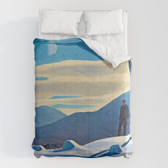 The Trapper, Winter Mountain landscape painting by Rockwell Kent Comforter Gallery Image 6