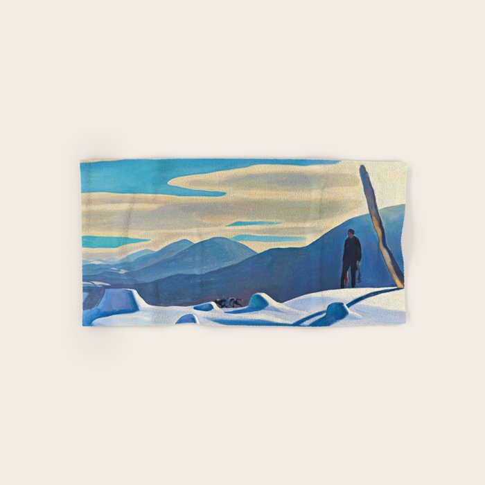 The Trapper, Winter Mountain landscape painting by Rockwell Kent Towels Gallery Image 1
