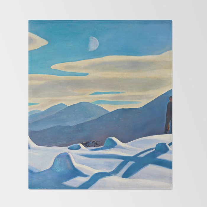 The Trapper, Winter Mountain landscape painting by Rockwell Kent Throw Blanket Gallery Image 2