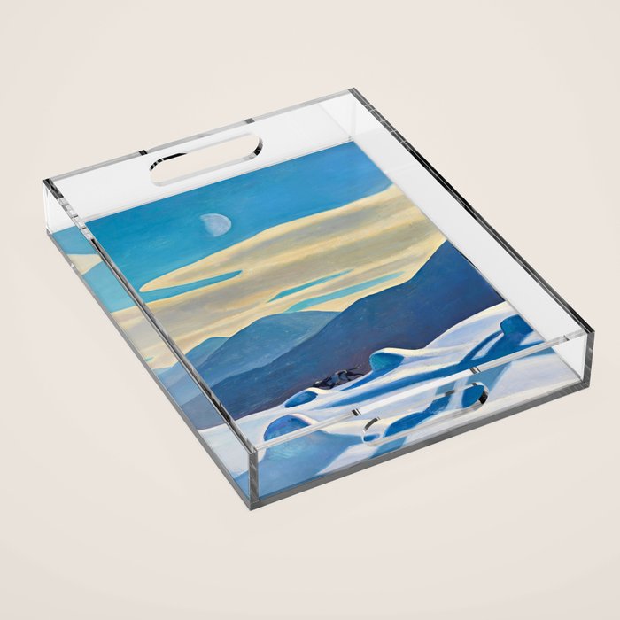 The Trapper, Winter Mountain landscape painting by Rockwell Kent Acrylic Tray Gallery Image 1