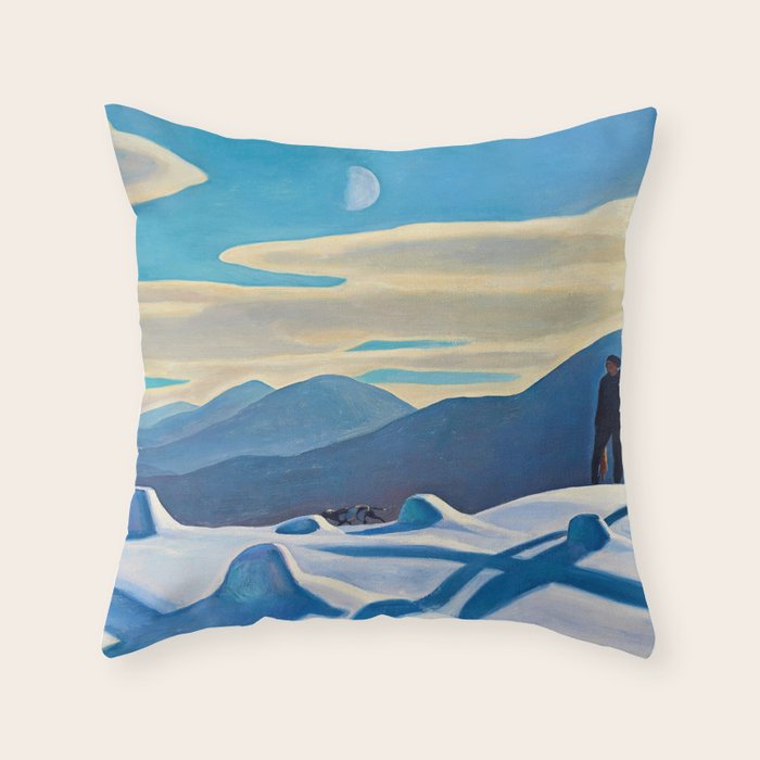The Trapper, Winter Mountain landscape painting by Rockwell Kent Throw Pillow Gallery Image 1