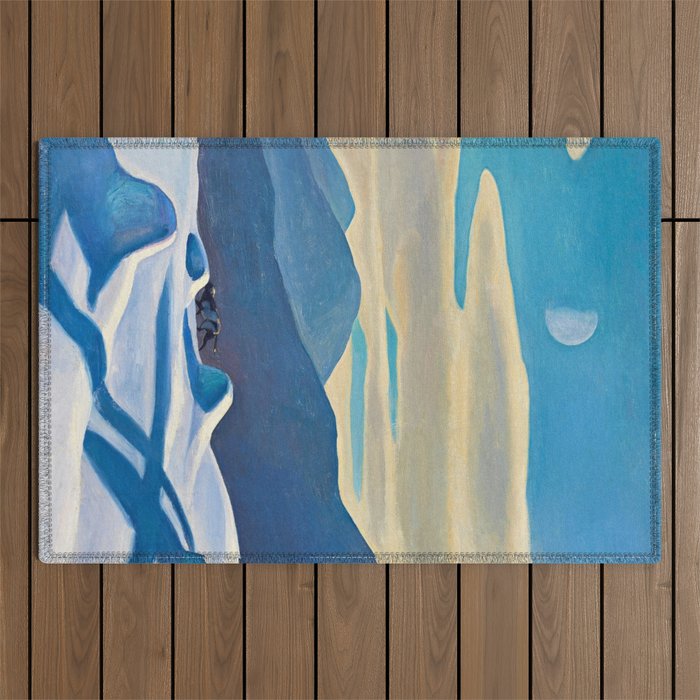The Trapper, Winter Mountain landscape painting by Rockwell Kent Outdoor Rug Gallery Image 1
