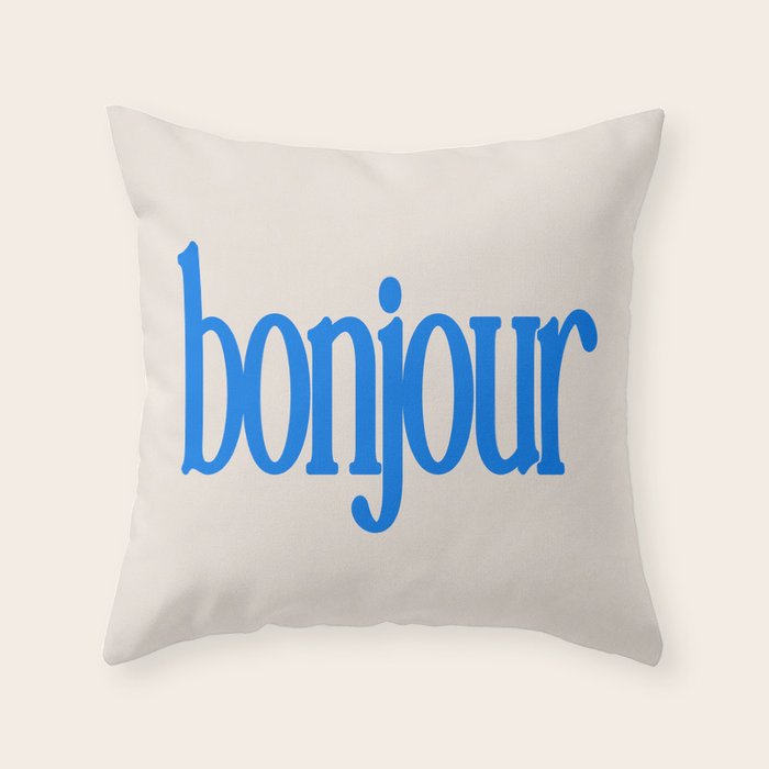 Bold Bonjour French Greeting Typography Throw Pillow Gallery Image 1