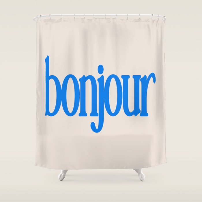 Bold Bonjour French Greeting Typography Shower Curtain Gallery Image 1