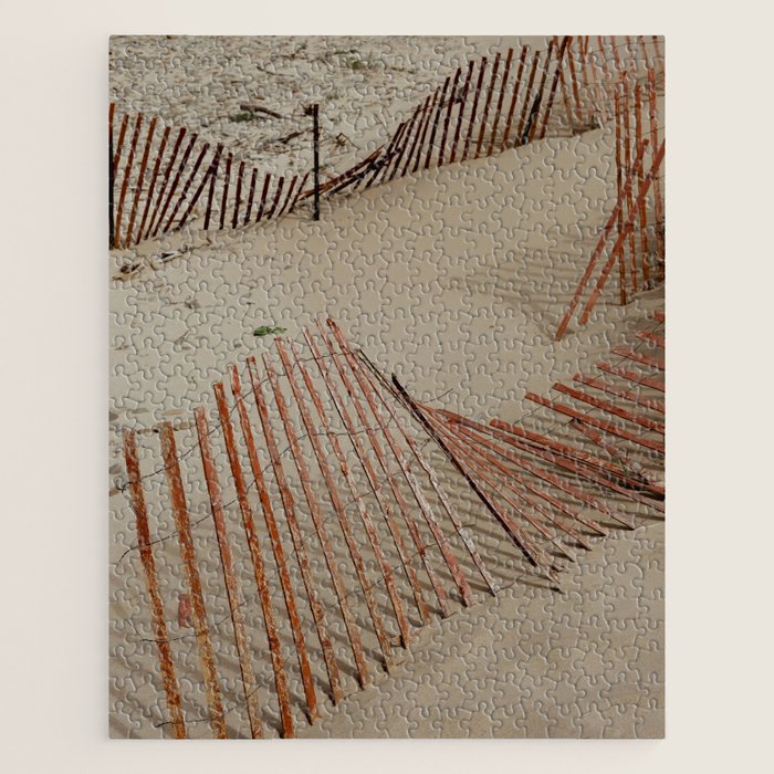 weathered red beach fence - sand coast travel photograph Jigsaw Puzzle Gallery Image 1