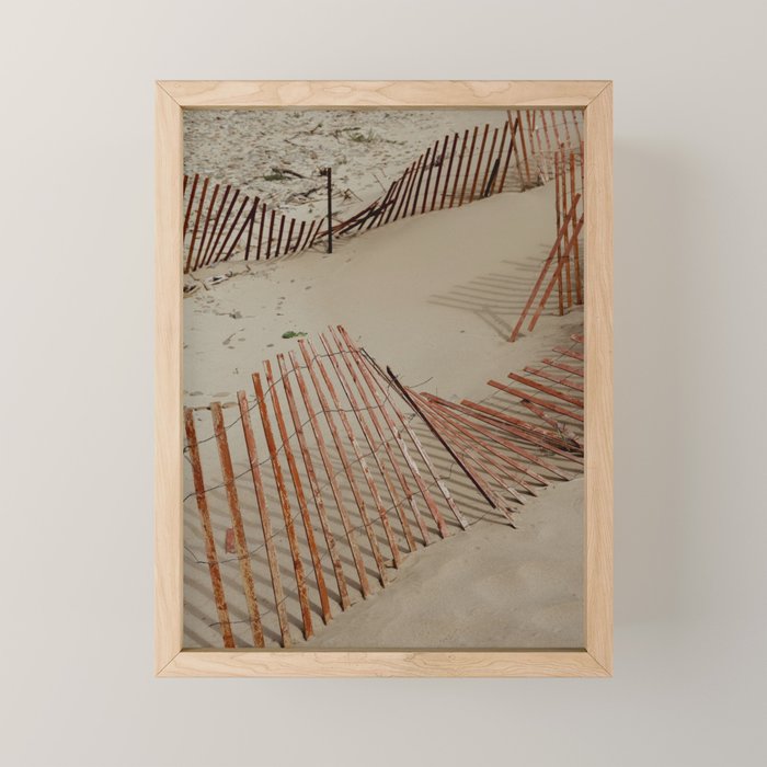 weathered red beach fence - sand coast travel photograph Mini Art Print Gallery Image 1