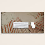 weathered red beach fence - sand coast travel photograph Desk Mat Gallery Image 1