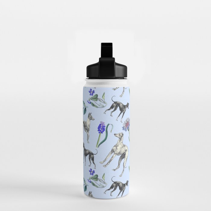 GREYHOUND DOGS and Blue Meadow Botanical Pattern  Water Bottle Gallery Image 2