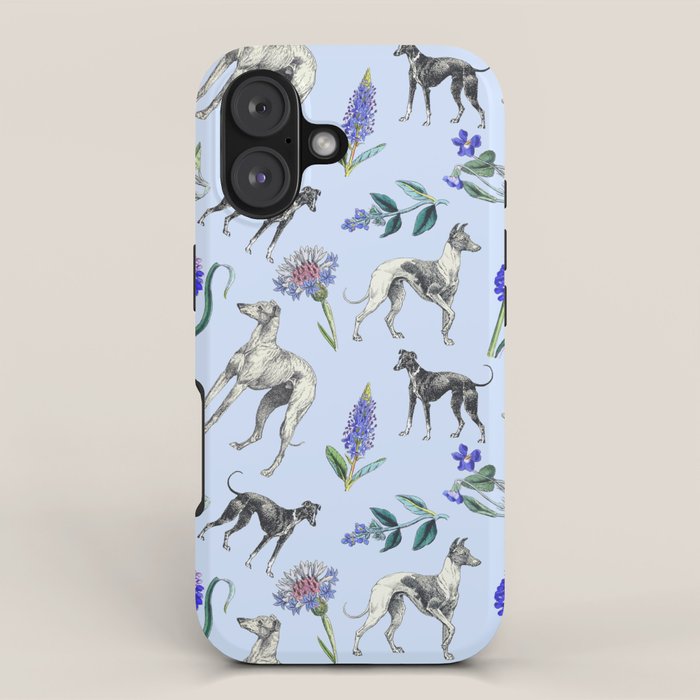 GREYHOUND DOGS and Blue Meadow Botanical Pattern  iPhone Case Gallery Image 1