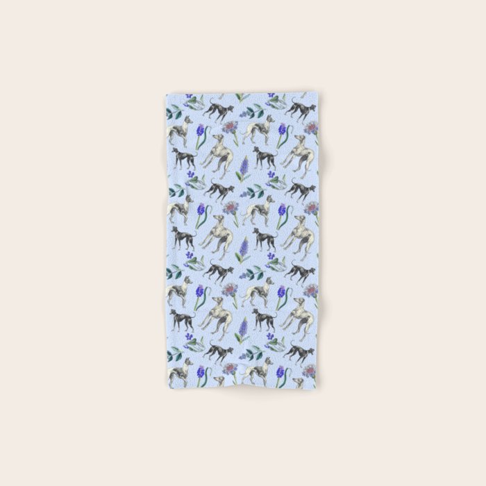 GREYHOUND DOGS and Blue Meadow Botanical Pattern  Bath Towel Gallery Image 1