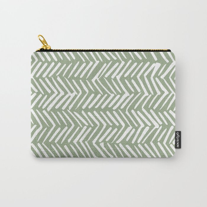 Rustic Herringbone Sage Green Carry All Pouch Gallery Image 1