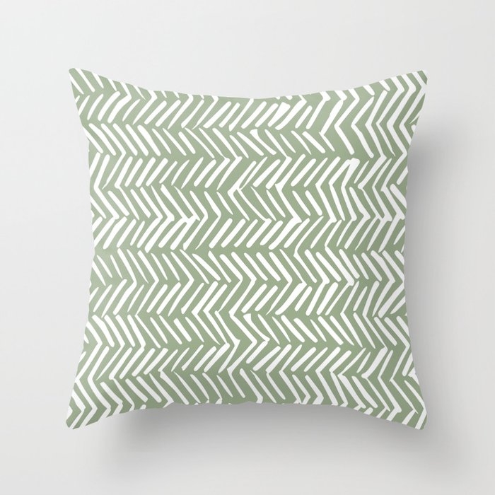 Rustic Herringbone Sage Green Throw Pillow Gallery Image 1