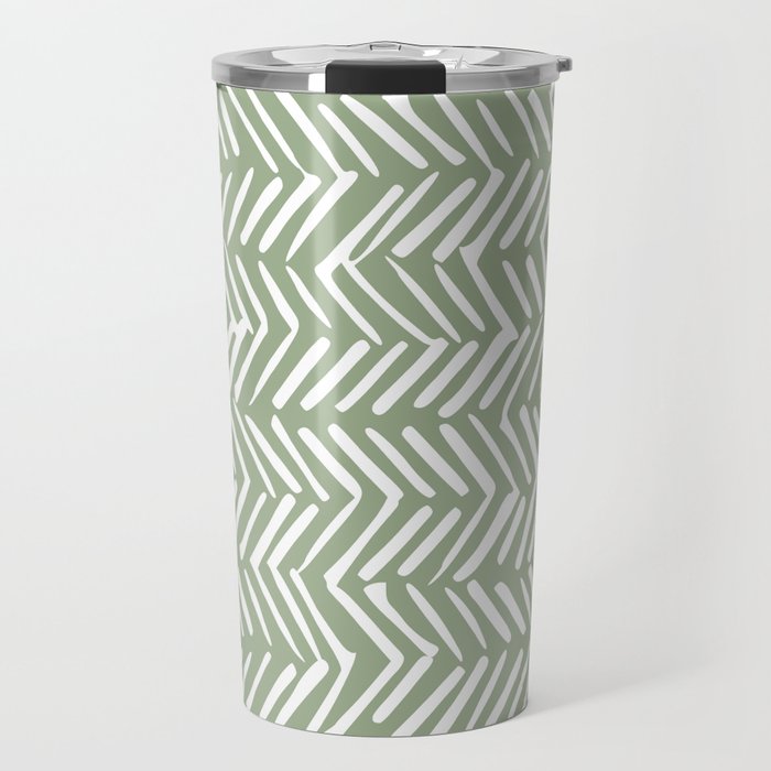 Rustic Herringbone Sage Green Travel Mug Gallery Image 1