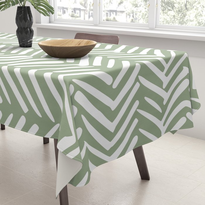 Rustic Herringbone Sage Green Tablecloth Gallery Image 3