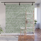 Rustic Herringbone Sage Green Wall Mural Gallery Image 1