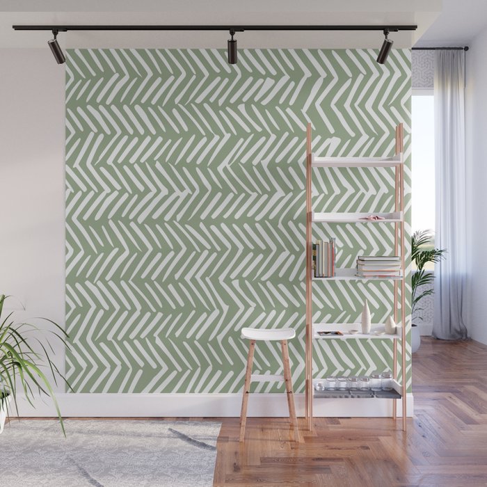 Rustic Herringbone Sage Green Wall Mural Gallery Image 1
