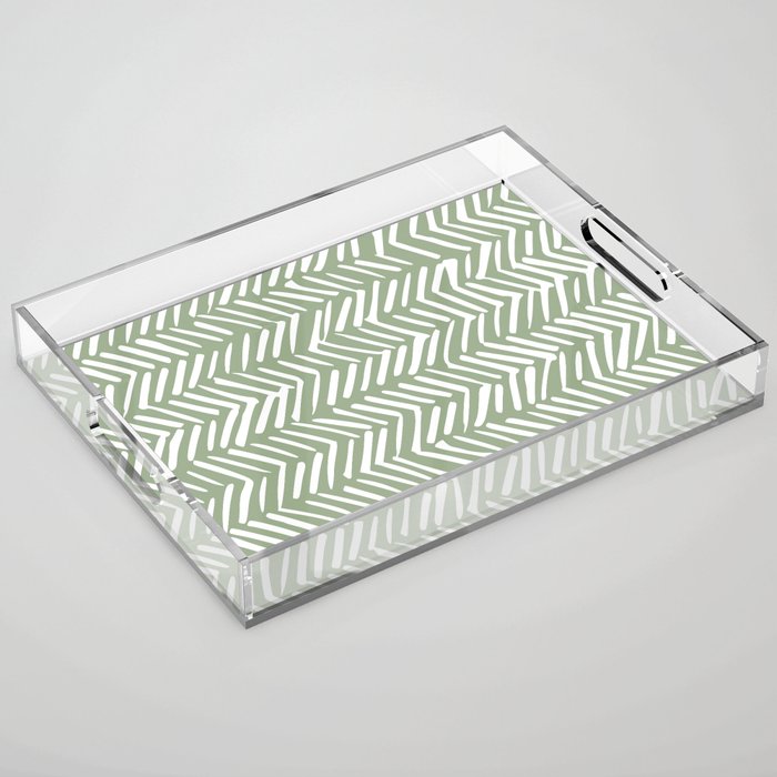 Rustic Herringbone Sage Green Acrylic Tray Gallery Image 1