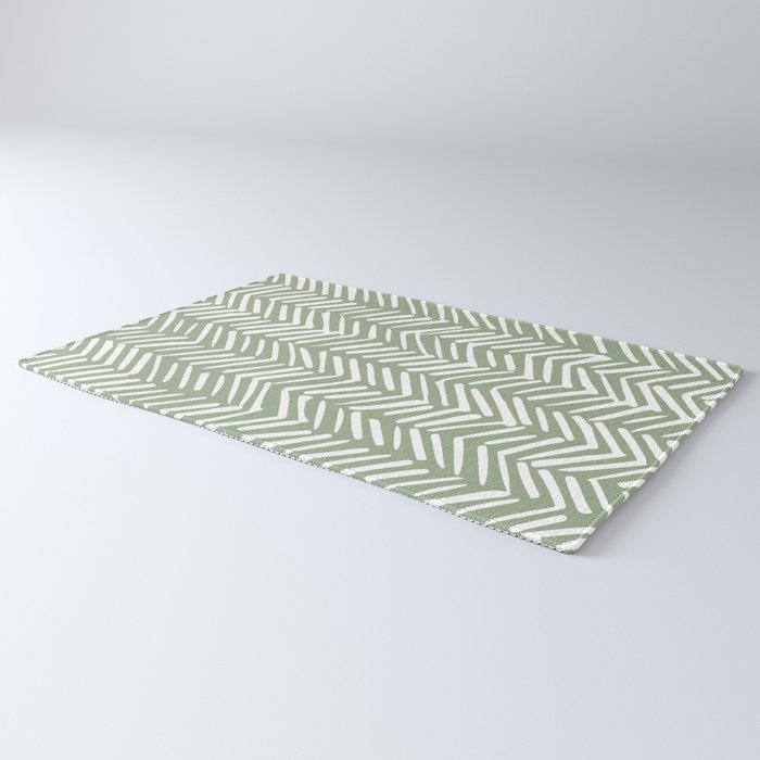Rustic Herringbone Sage Green Rug Gallery Image 3