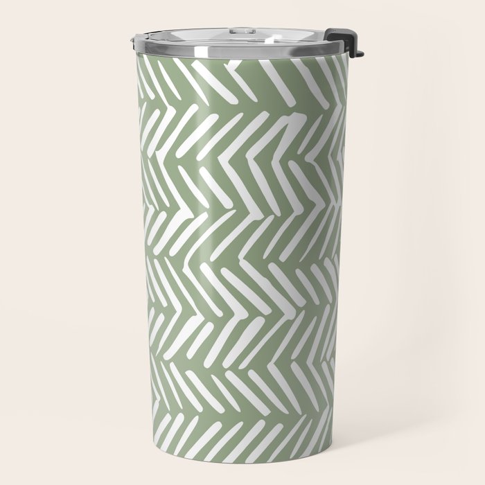 Rustic Herringbone Sage Green Travel Mug Gallery Image 2